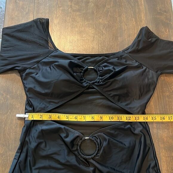 One Piece Swimsuit Mesh Sleeves V Neck Cutout Tummy Control 1XL - Picture 12 of 13